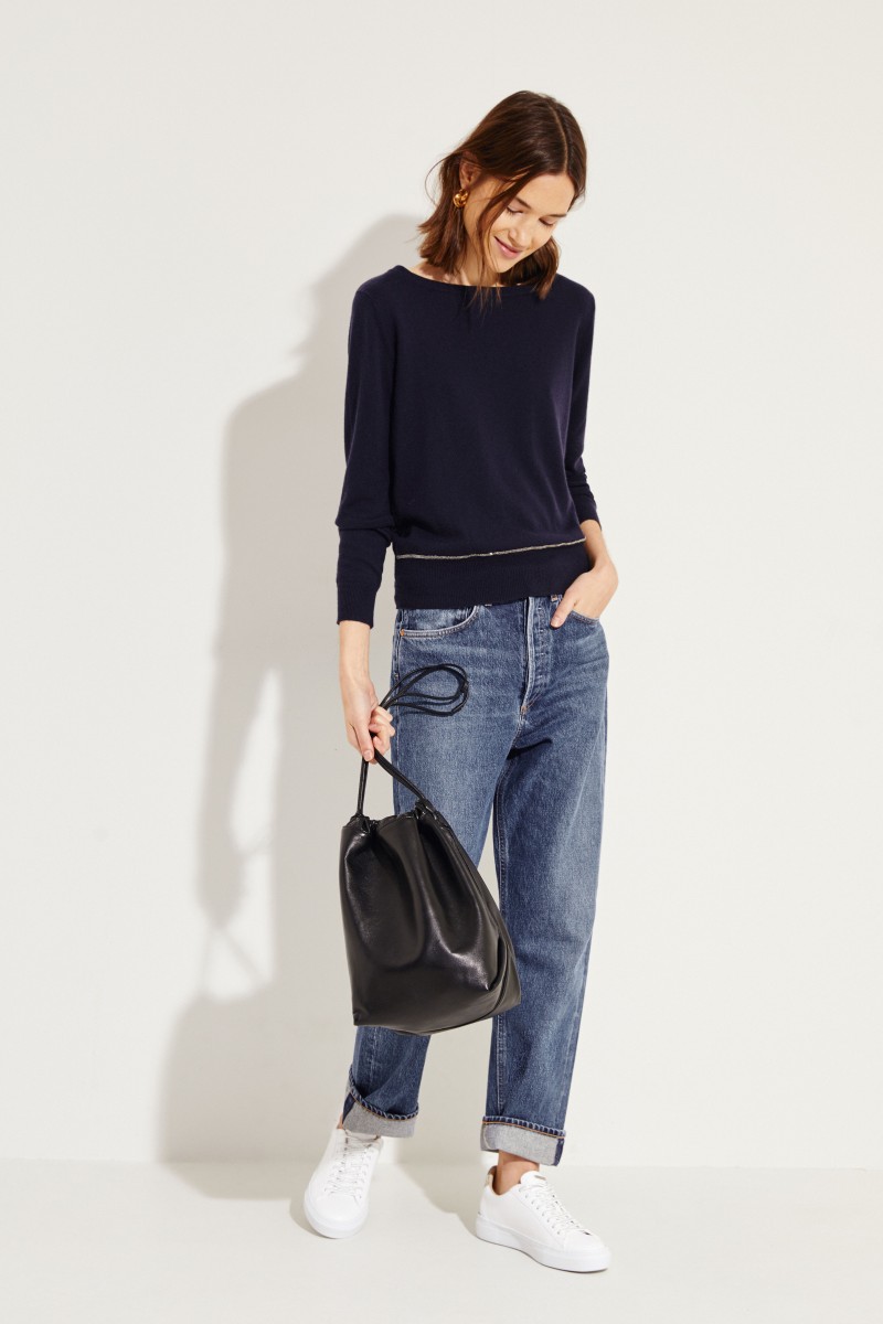 Cashmere-Pullover mit Schleifenverzierung Marineblau