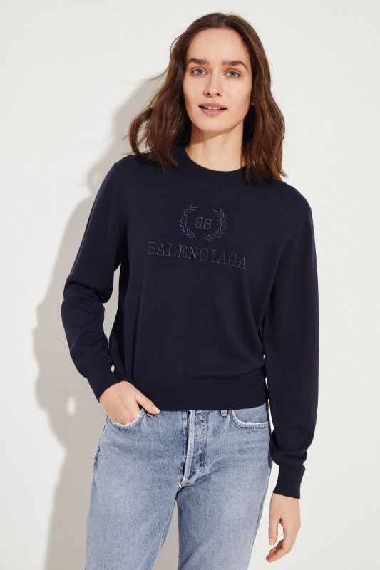 Woll-Pullover mit Stickerei Blau