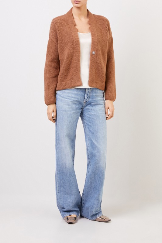 Kurzer Woll-Cardigan Cognac