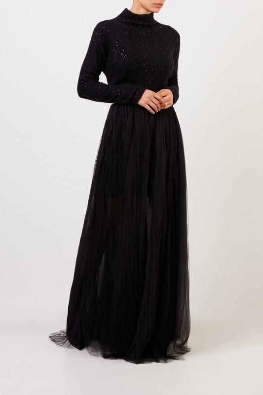 Fabiana Filippi Woll-Seidenkleid mit Pailletten Schwarz