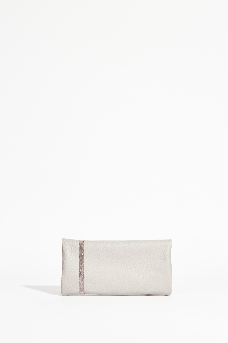 Leder-Clutch mit Perlenverzierung Grau