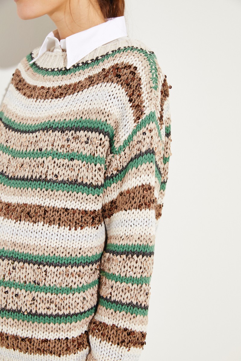 Gestreifter Baumwoll-Pullover Multi