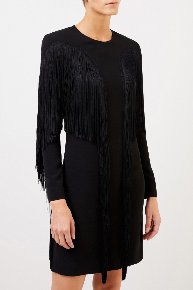 Stella McCartney Kurzes Kleid mit Fransen Schwarz