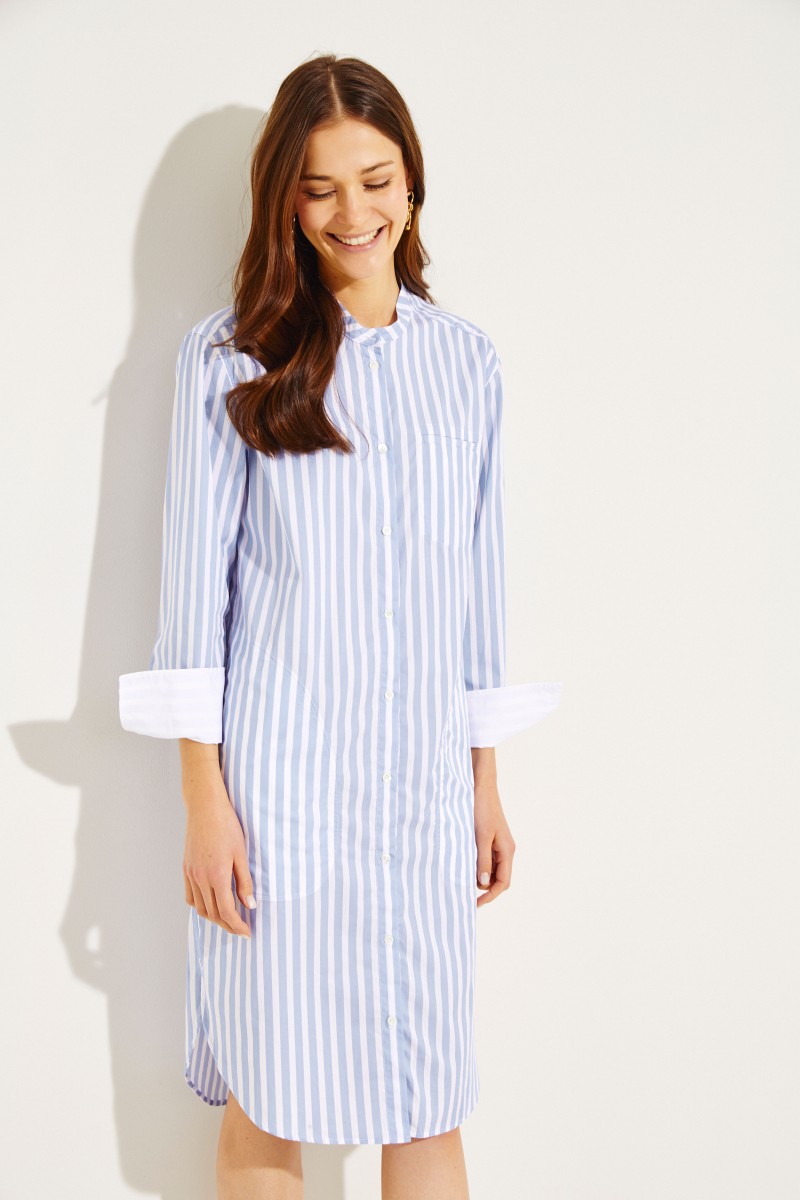 Gestreifte Hemdblusenkleid Blau/Weiß