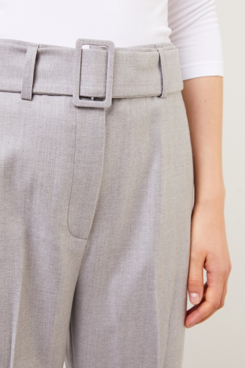 Fabiana Filippi Woll-Hose mit Gürtel Grau Melange