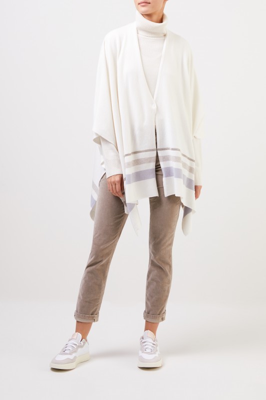 Fabiana Filippi Woll-Seiden-Cape Crème, Beige, Hellblau