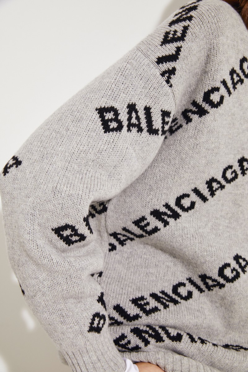 Woll-Pullover mit Logo Grau/Schwarz