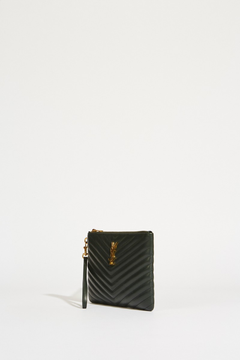Leder-Clutch Monogram Dunkelgrün