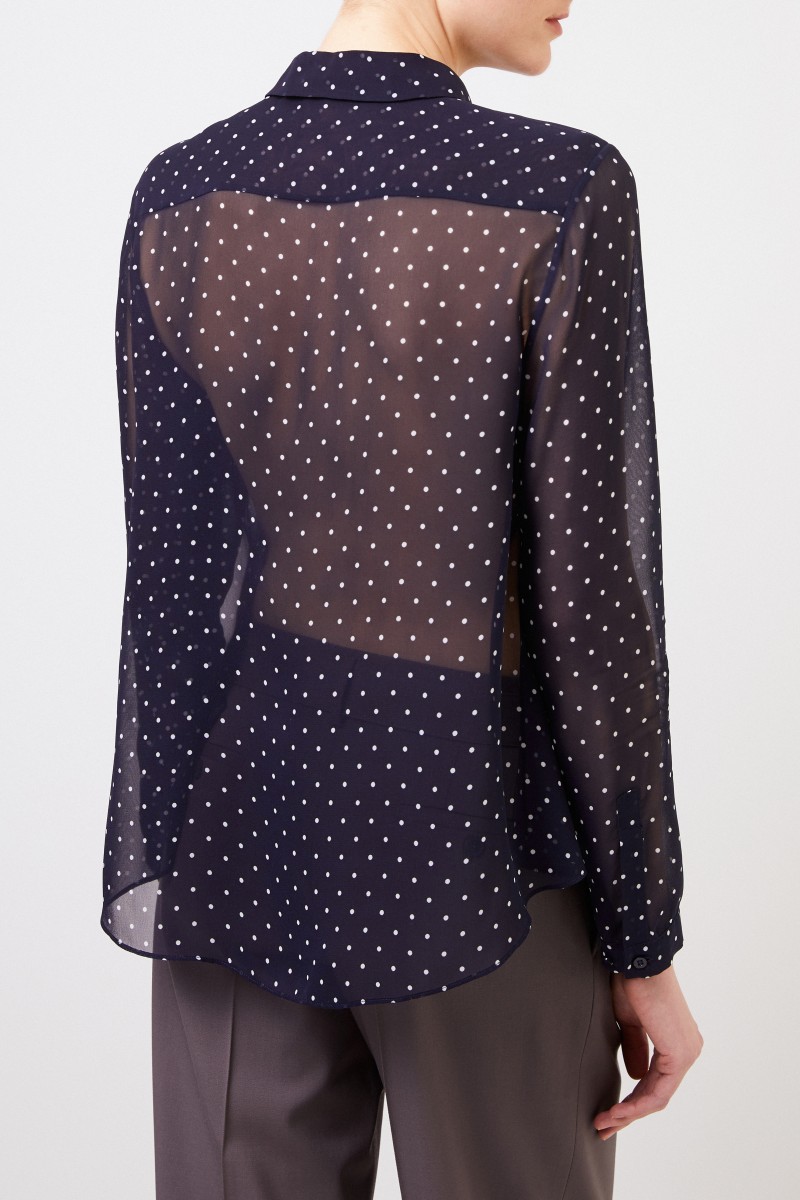 Iris von Arnim Seidenbluse mit Polka-Dots 'Marthe' Marineblau