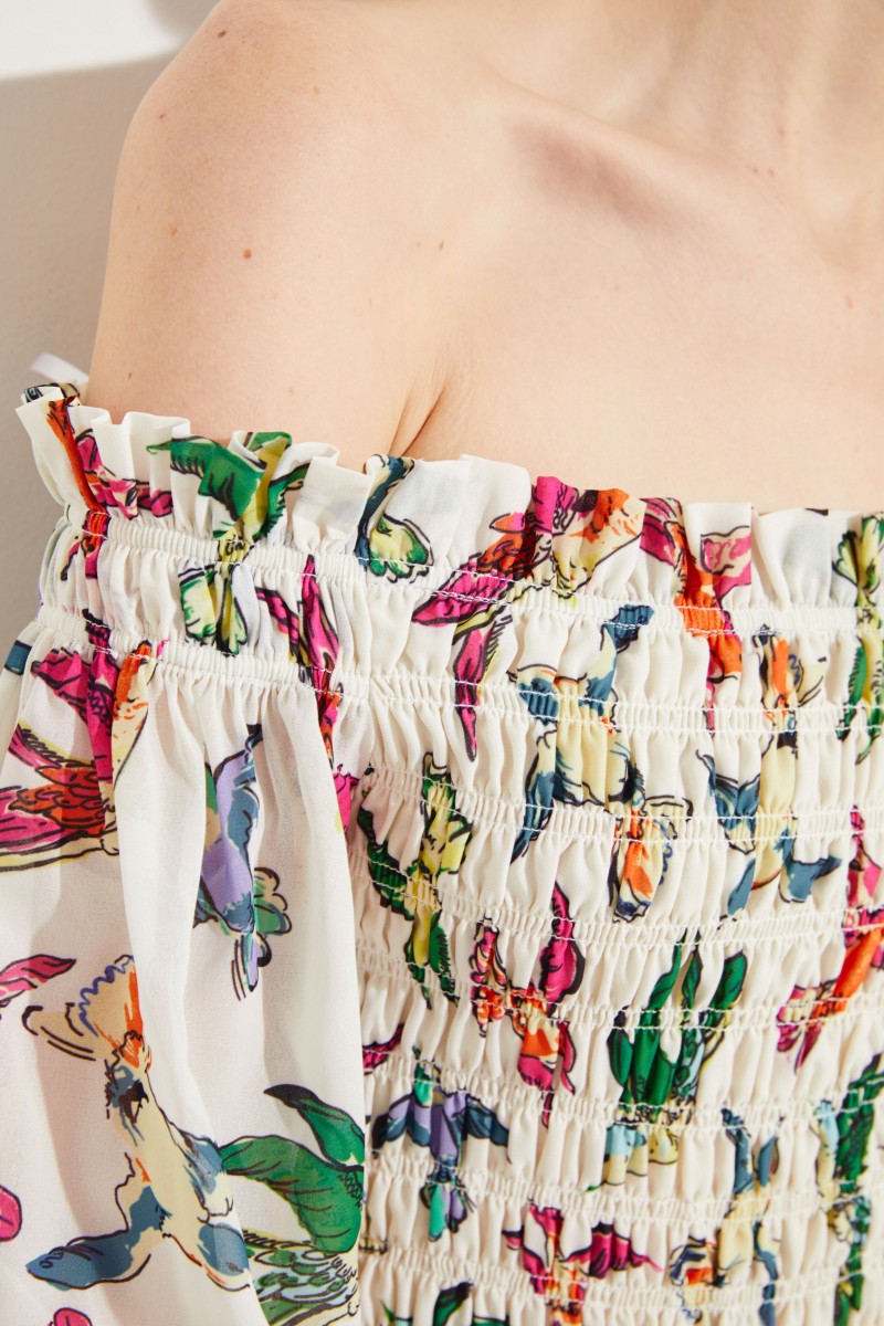 Gemustertes Off-Shoulder Kleid Multi