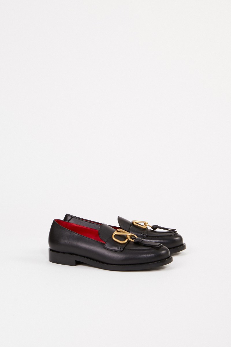 Valentino Leder-Loafer mit V-Logo Schwarz