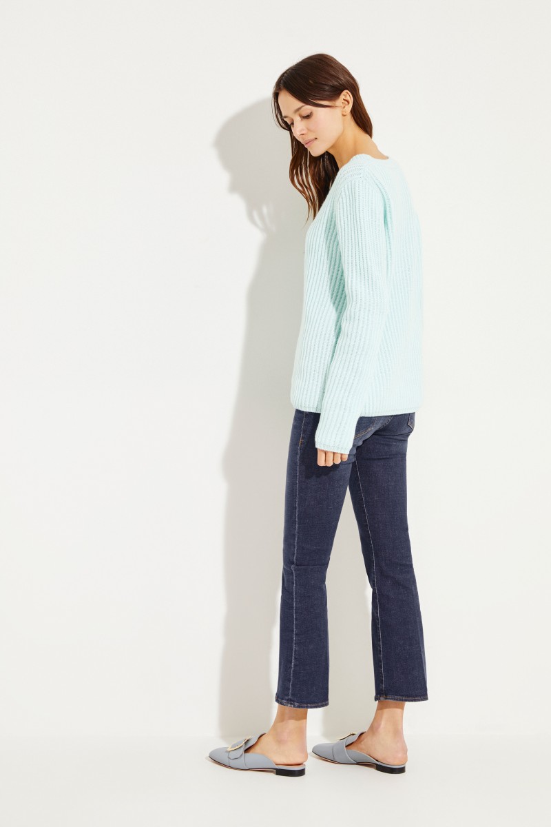 Rippstrick Cashmere-Pullover Aquablau