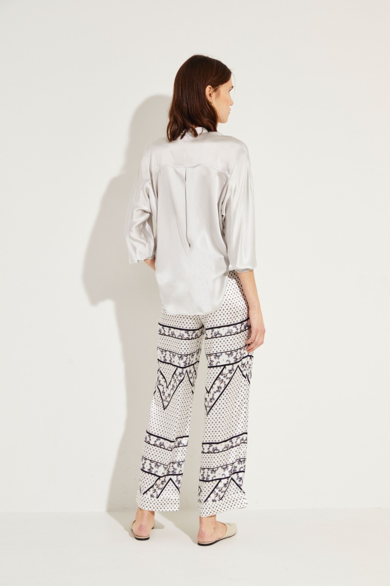 Seiden-Hose mit Print Weiß/Multi