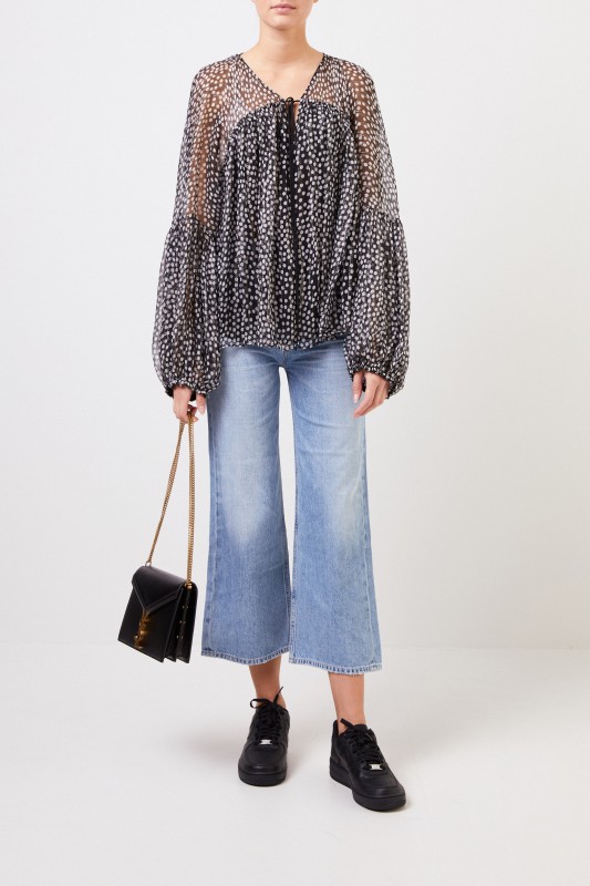 Semitransparent silk blouse 'Morisset' with dot pattern Black