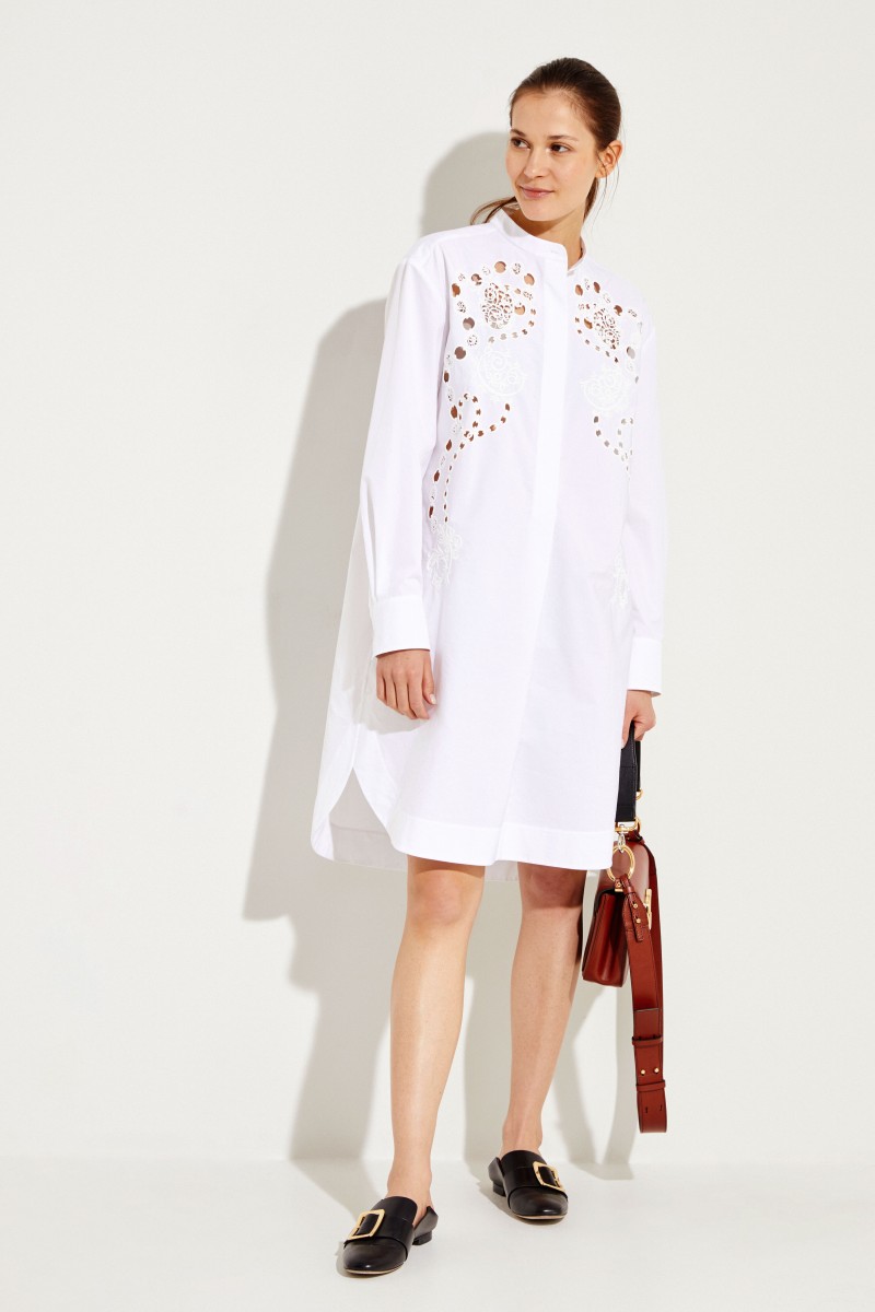 Chloé Baumwoll-Kleid mit Lochmuster Weiß