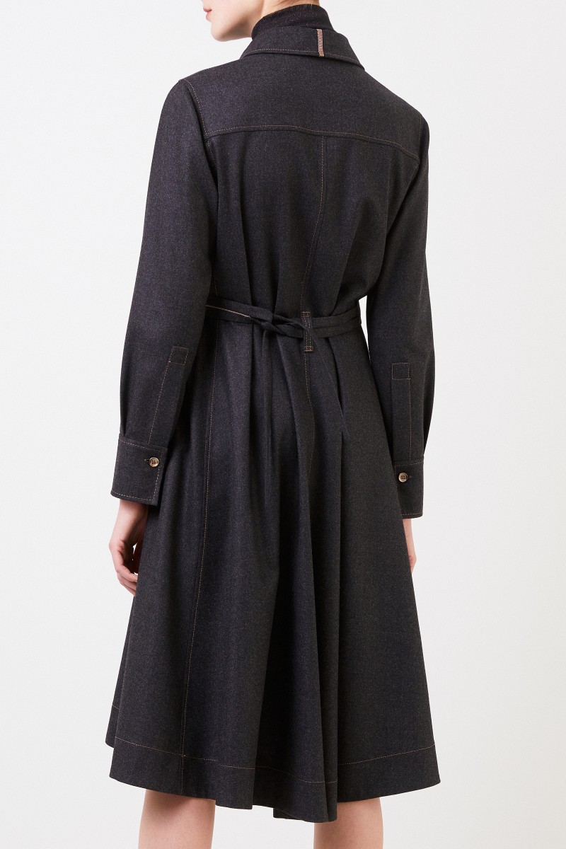 Brunello Cucinelli Woll-Hemdblusenkleid mit Perlenverzierung Grau