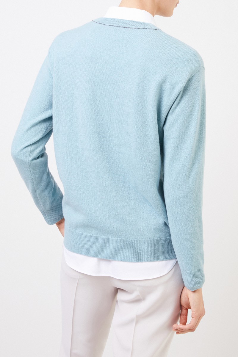 Cashmere-Pullover mit Perlenverzierung Türkis
