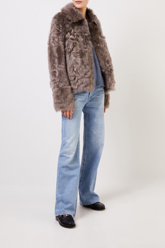 Yves Salomon Lammfelljacke mit Kragen Braun/Grau