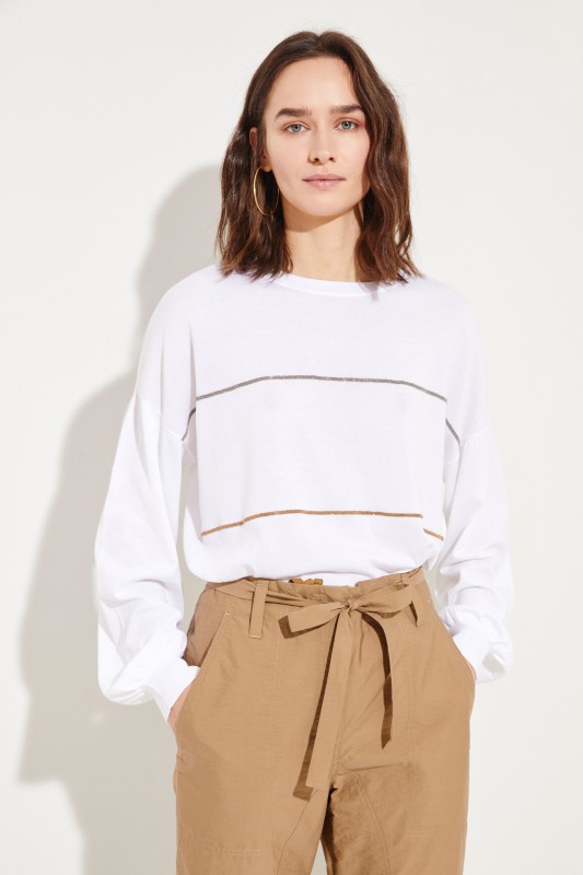 Baumwoll-Pullover mit Perlenverzierung Weiß