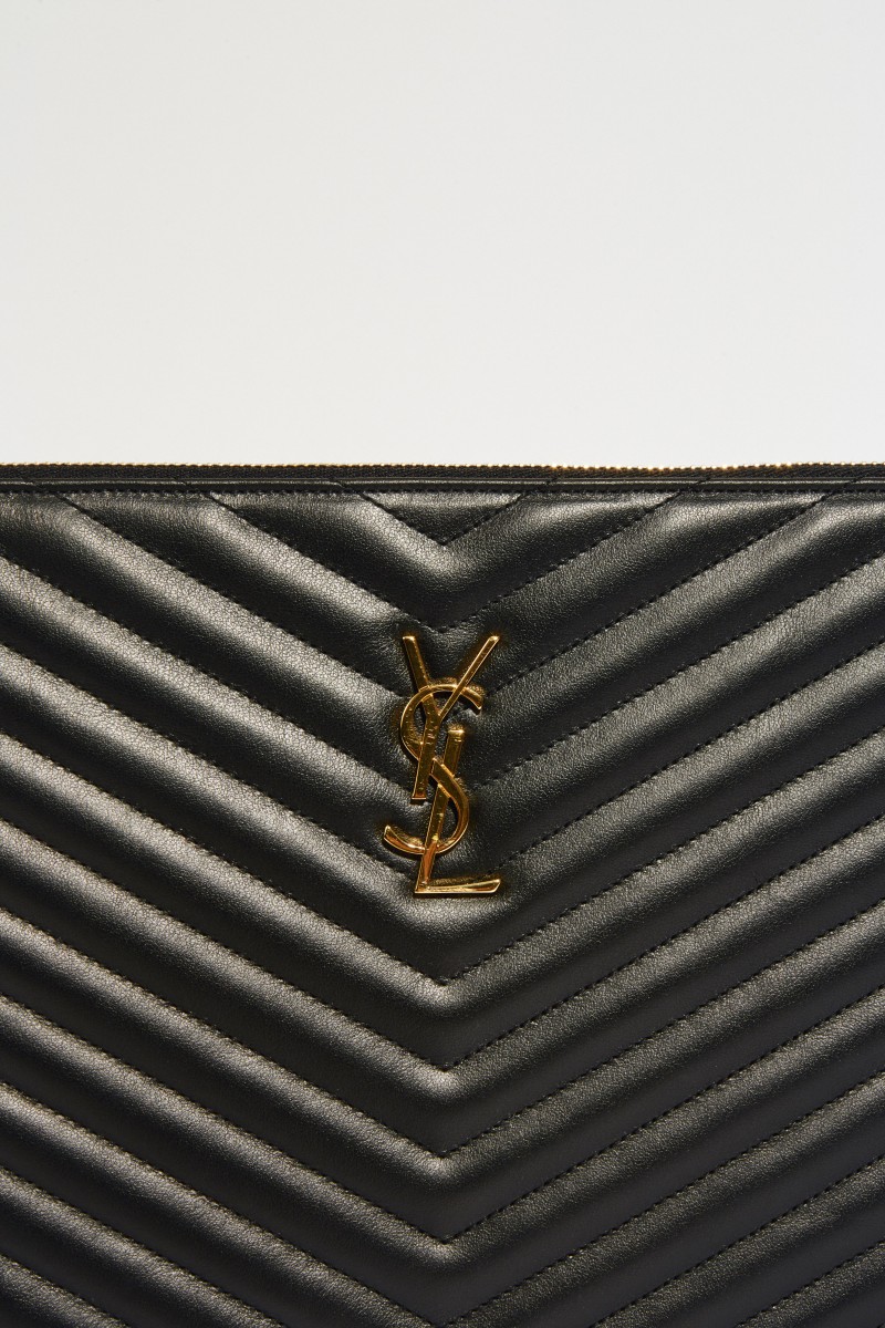 Leder-Clutch Monogram Schwarz
