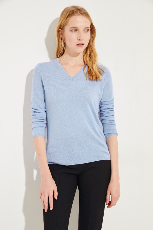 Cashmere-Pullover 'Candice' mit V-Neck Blau