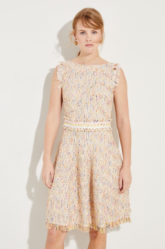 Tweed-Kleid mit Gürteldetail Gelb/Multi