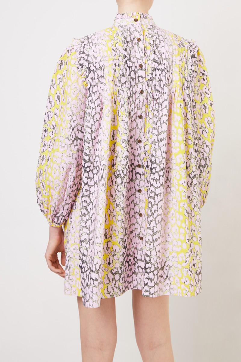 Kurzes Kleid mit Leoprint Violett/Gelb