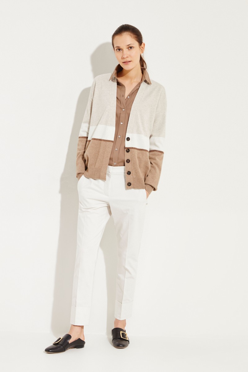 Cashmere-Cardigan mit Perlenverzierung Beige