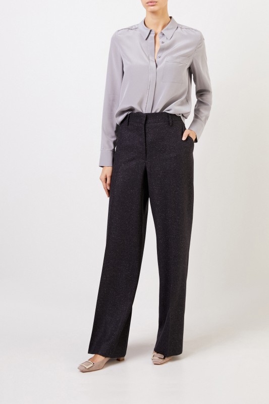 Iris von Arnim Seidenbluse 'Marysund' mit Fransedetails Grau