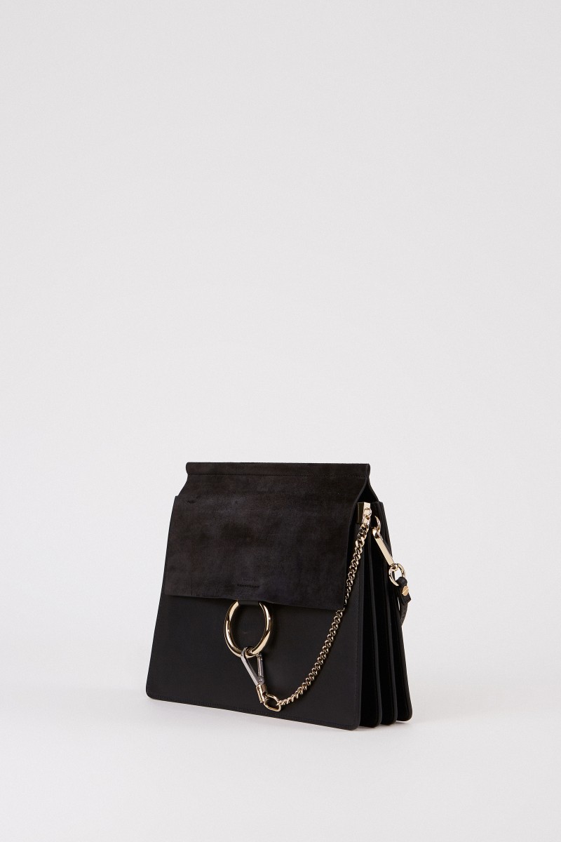 Veloursleder-Schultertasche 'Faye Medium' Schwarz