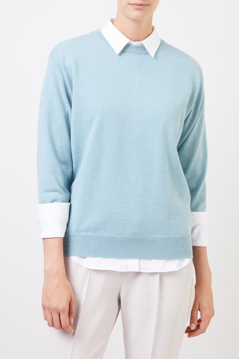 Cashmere-Pullover mit Perlenverzierung Türkis