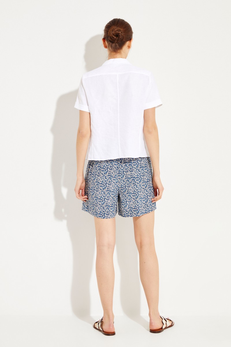 Leinen-Bluse mit Plissee-Details Weiß
