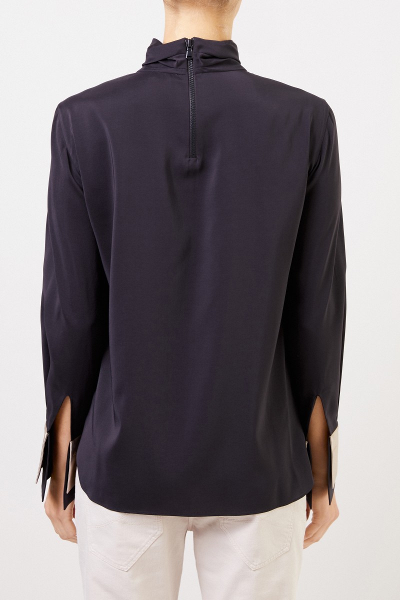 Brunello Cucinelli Seidenbluse mit Manschettendetails Anthrazit