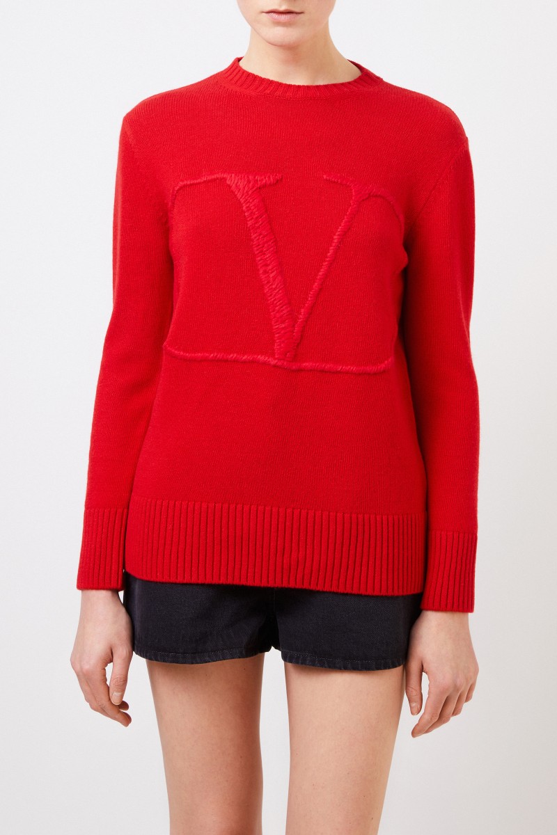 Valentino Woll-Cashmere-Pullover 'V' Rot