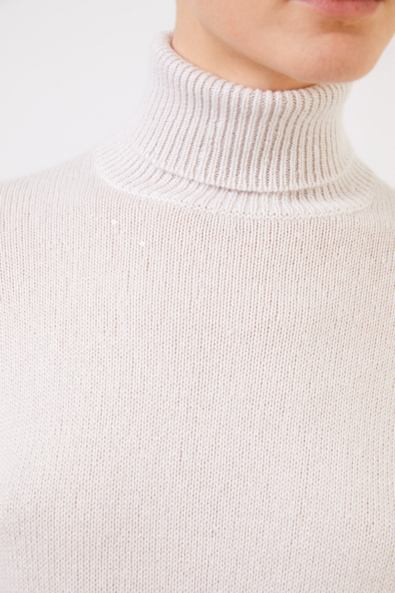 Brunello Cucinelli Cashmere-Rollkragenpullover mit Pailletten Beige