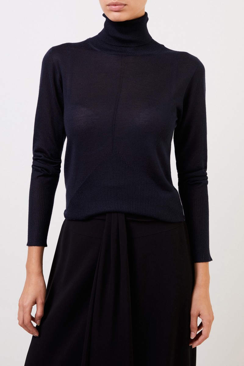 Cashmere-Rollkragenpullover mit Ripp-Details Marineblau