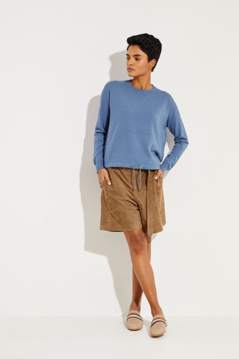 Cashmere -Pullover mit Perlenverzierung Blau