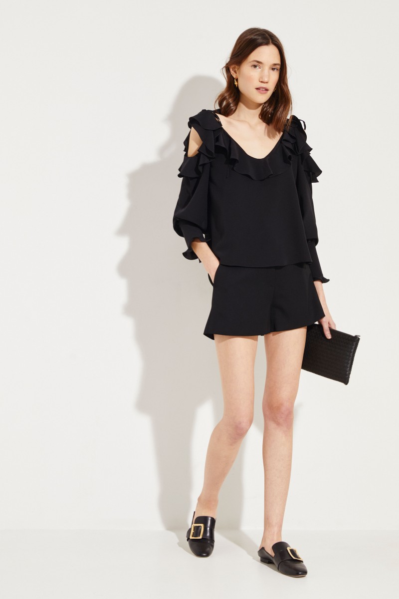 Seiden-Bluse mit Rüschen Schwarz