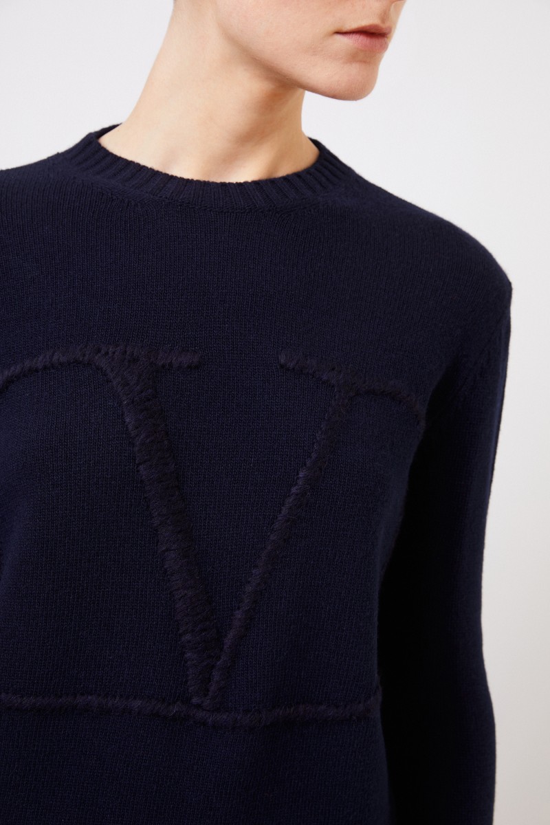 Valentino Woll-Cashmere-Pullover 'V' Navy