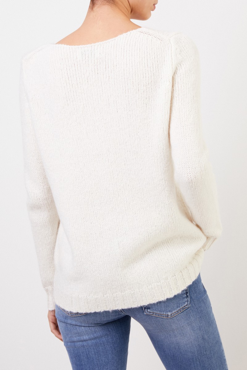 Allude Baumwoll-Mohair-Pullover Weiß