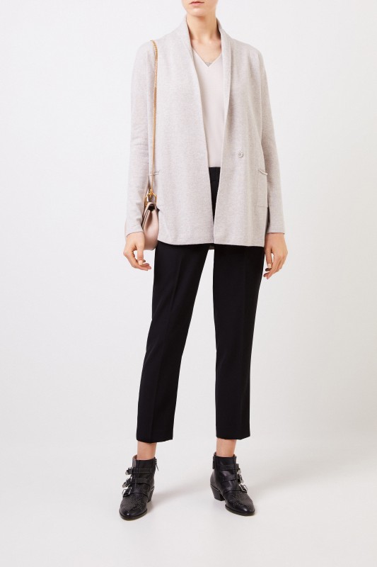 Woll-Seiden-Cardigan mit Perlenverzierung Beige