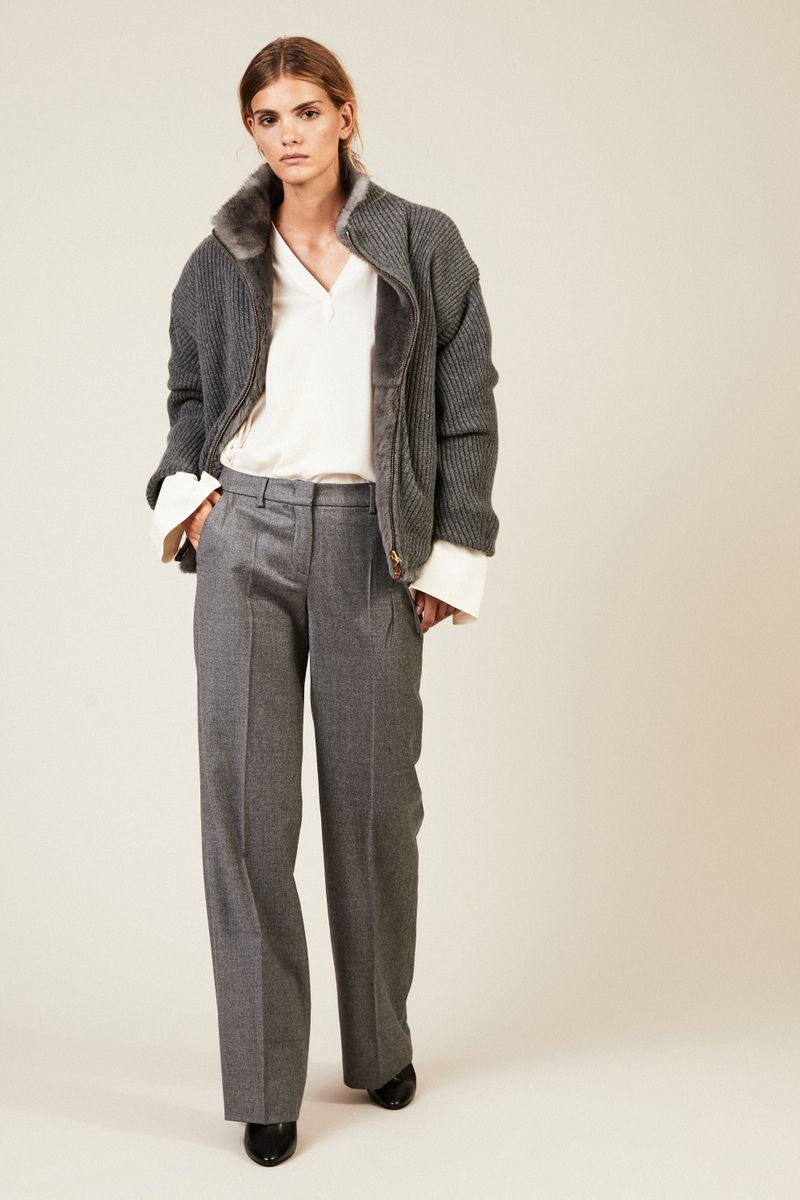 Cashmere-Jacke mit Nerzfutter Grau