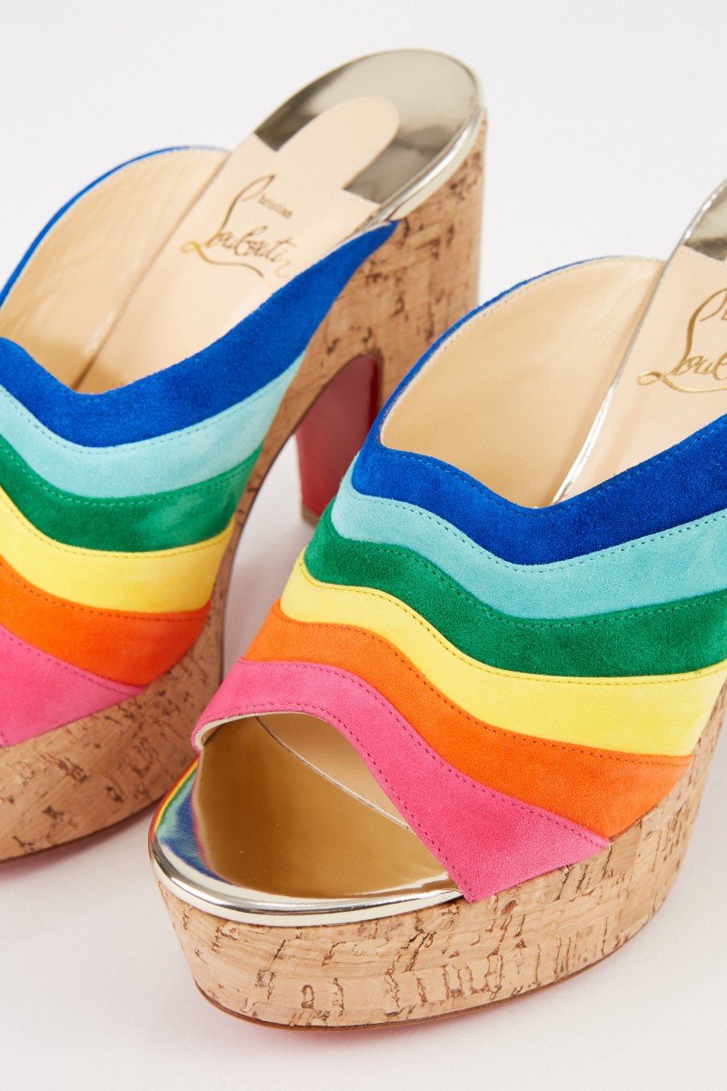 Christian Louboutin Veloursleder-Mules 'O Sister' Cork/Multi