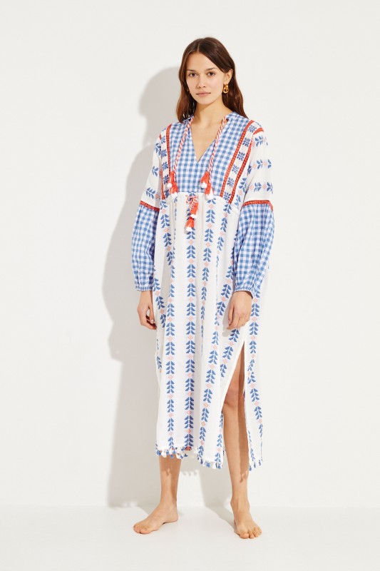 Maxikleid aus Baumwoll-Gaze mit Troddeln 'Miguel' Multi