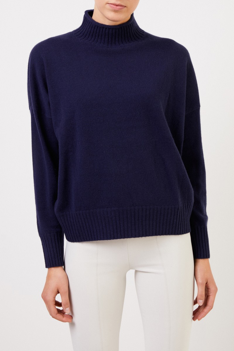 Allude Woll-Cashmere-Pullover mit Turtleneck Marineblau