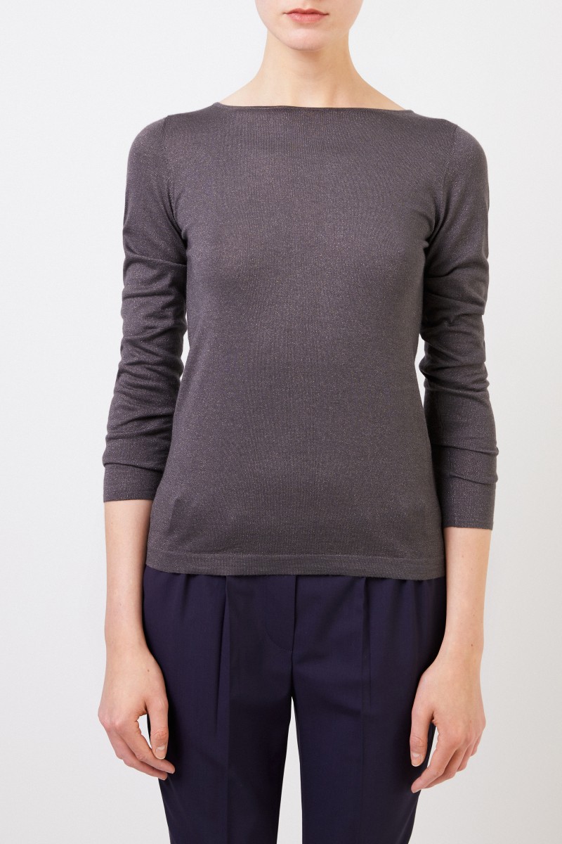 Brunello Cucinelli Feiner Alpaca-Pullover mit Lurexdetails Grau/Braun