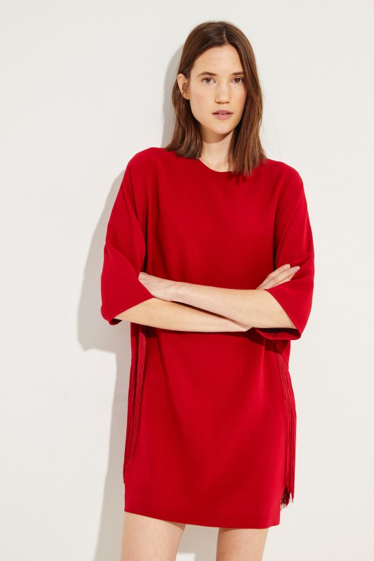Kleid mit Fransen Bordeaux