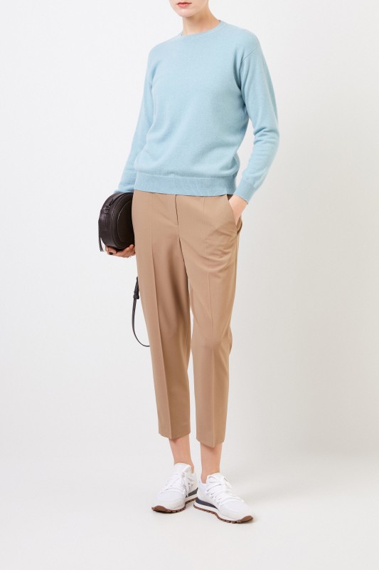 Brunello Cucinelli Klassische Woll-Hose mit Perlenverzierung Beige