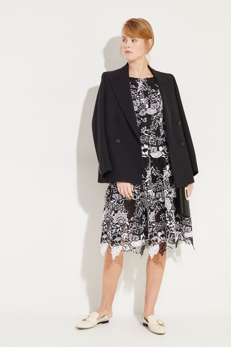 Talbot Runhof Kleid mit floraler Spitze Schwarz/Weiß