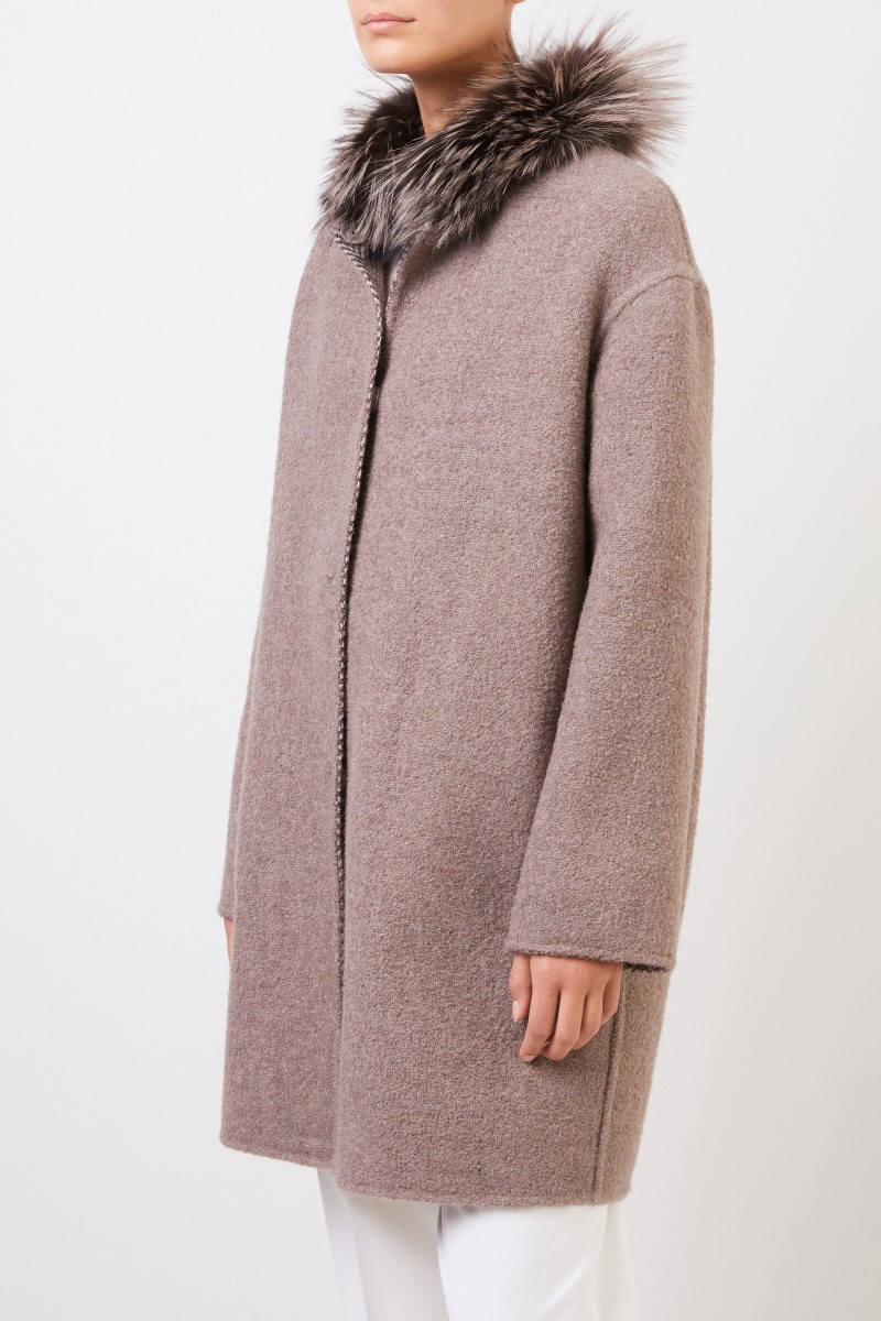 Manzoni 24 Wende-Alpaca-Woll-Mantel mit Fuchspelz Taupe/Beige